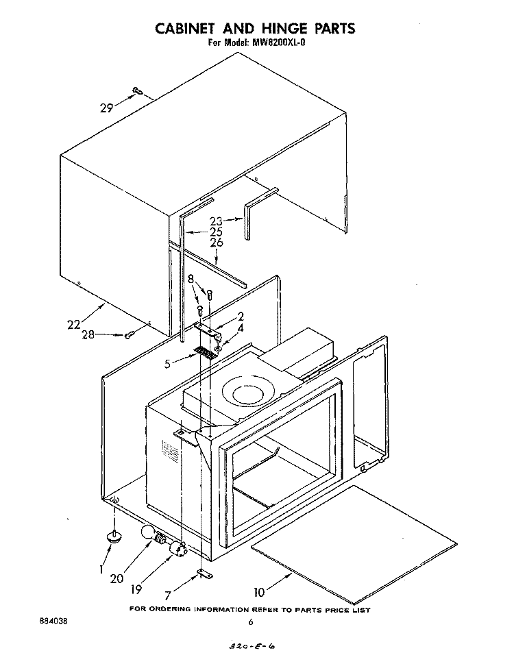 CABINET AND HINGE Diagram and Parts List for MW8200XL0  Whirlpool Microwave