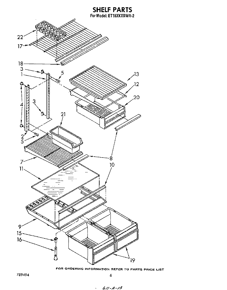 SHELF Diagram and Parts List for ET18XKXRWR2  Whirlpool Refrigerator