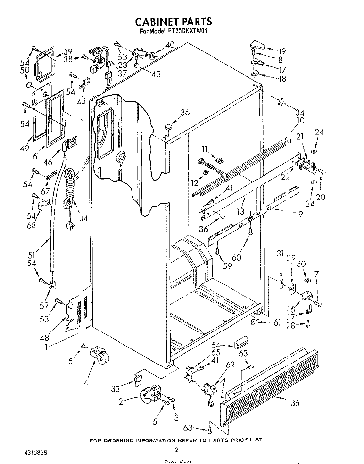 CABINET Diagram and Parts List for ET20GKXTF01  Whirlpool Refrigerator