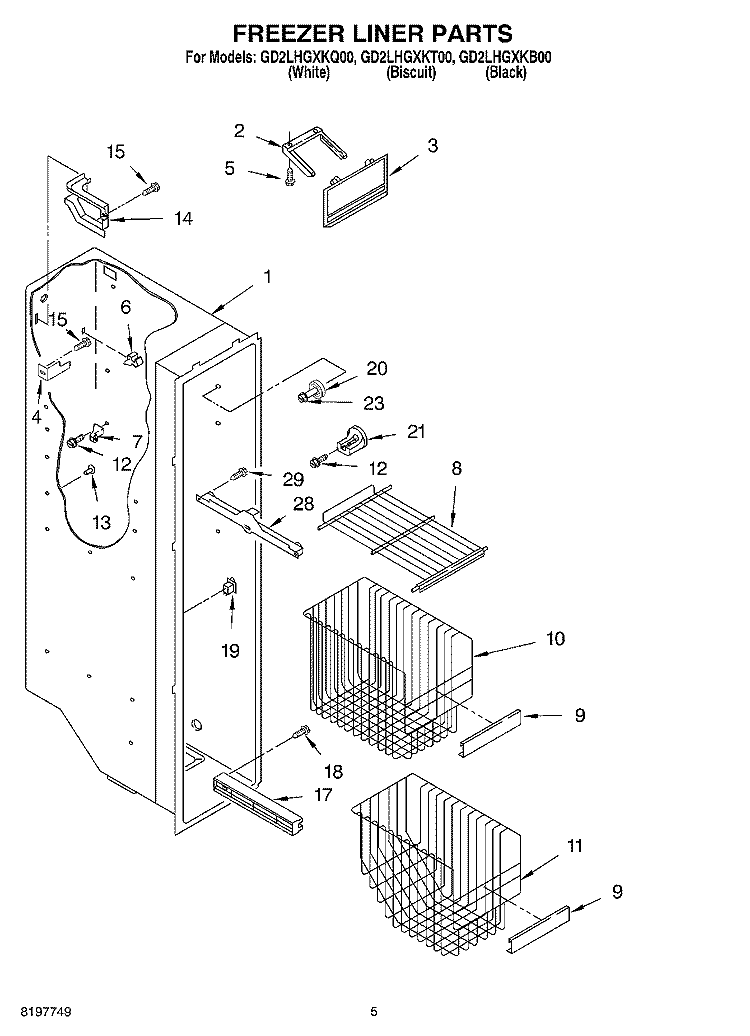 FREEZER LINER Diagram and Parts List for GD2LHGXKB00  Whirlpool Refrigerator