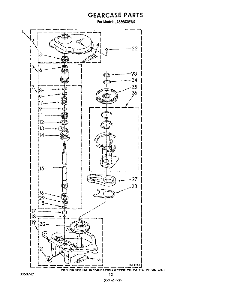 GEARCASE Diagram and Parts List for LA5558XSW0  Whirlpool Washer