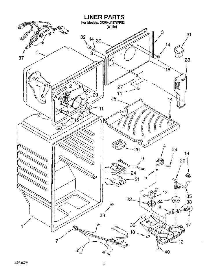LINER Diagram and Parts List for 3XARG457WP02  Whirlpool Refrigerator