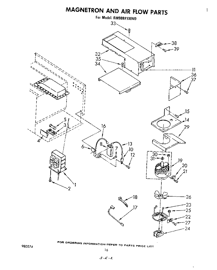 MAGNETRON AND AIR FLOW Diagram and Parts List for RM988PXKW0  Whirlpool Microwave Oven Combo