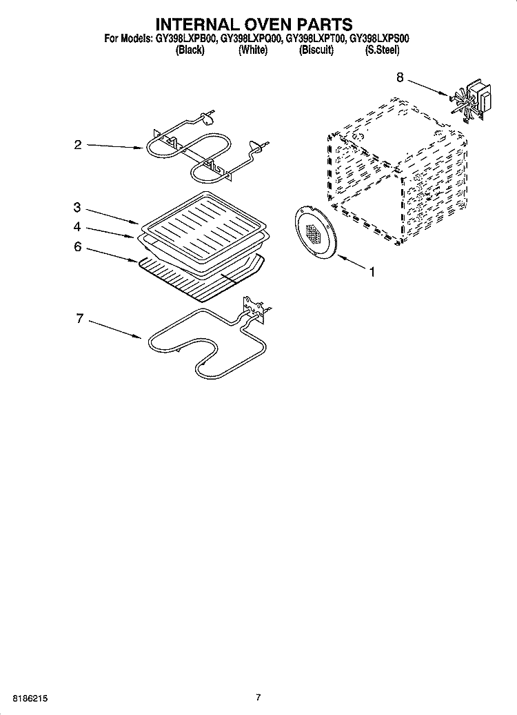 INTERNAL OVEN PARTS Diagram and Parts List for GY398LXPB00  Whirlpool Range