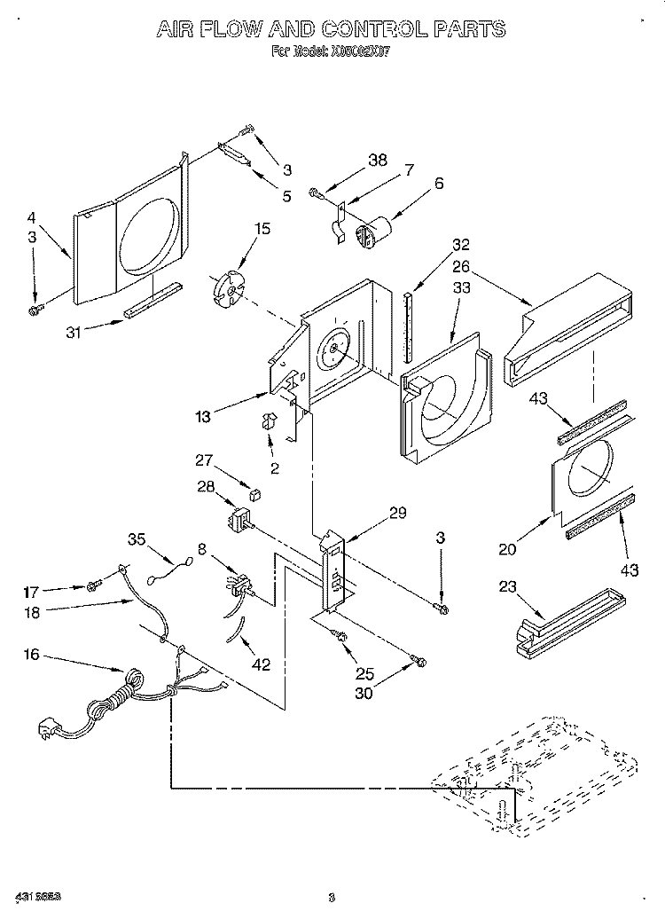 AIRFLOW AND CONTROL Diagram and Parts List for X05002X07  Roper Air Conditioner