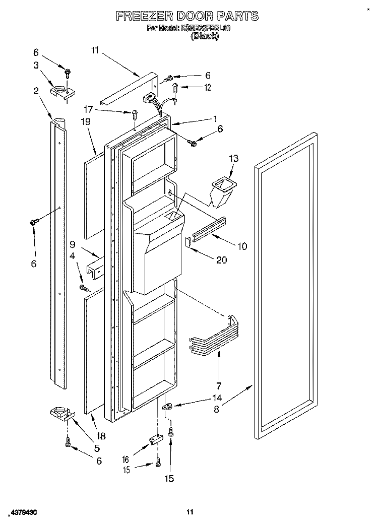 FREEZER DOOR Diagram and Parts List for KSRB25FBBL00  KitchenAid Refrigerator