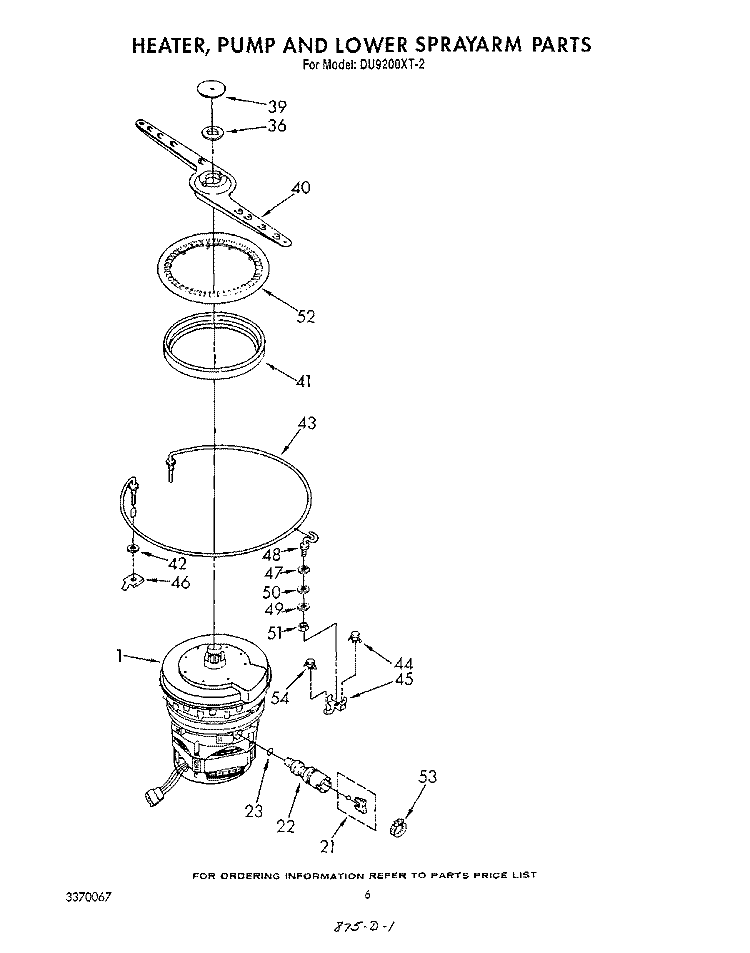 HEATER, PUMP AND LOWER SPRAY ARM Diagram and Parts List for DU9200XT2  Whirlpool Dishwasher