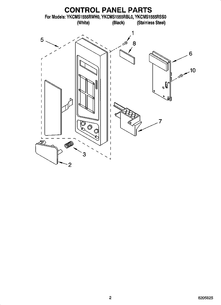 CONTROL PANEL PARTS Diagram and Parts List for YKCMS1555RWH0  KitchenAid Microwave