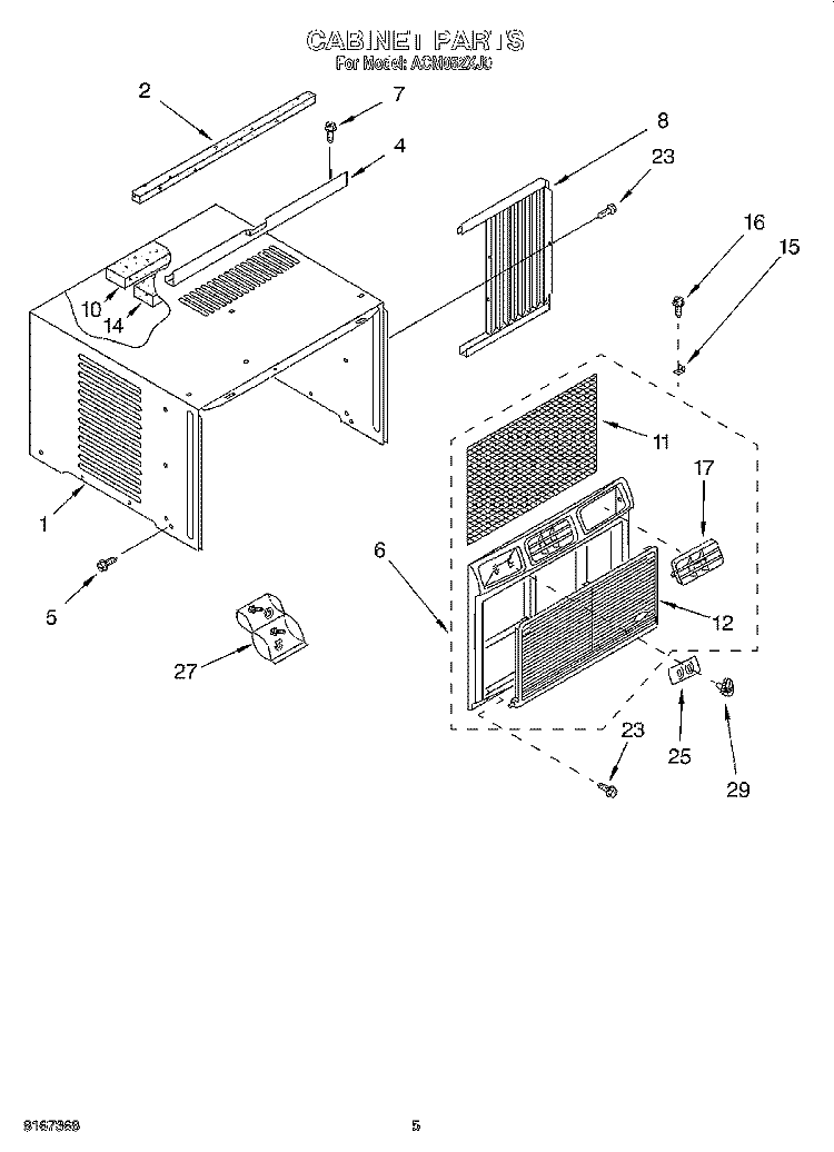CABINET Diagram and Parts List for ACM052XJ0  Whirlpool Air Conditioner