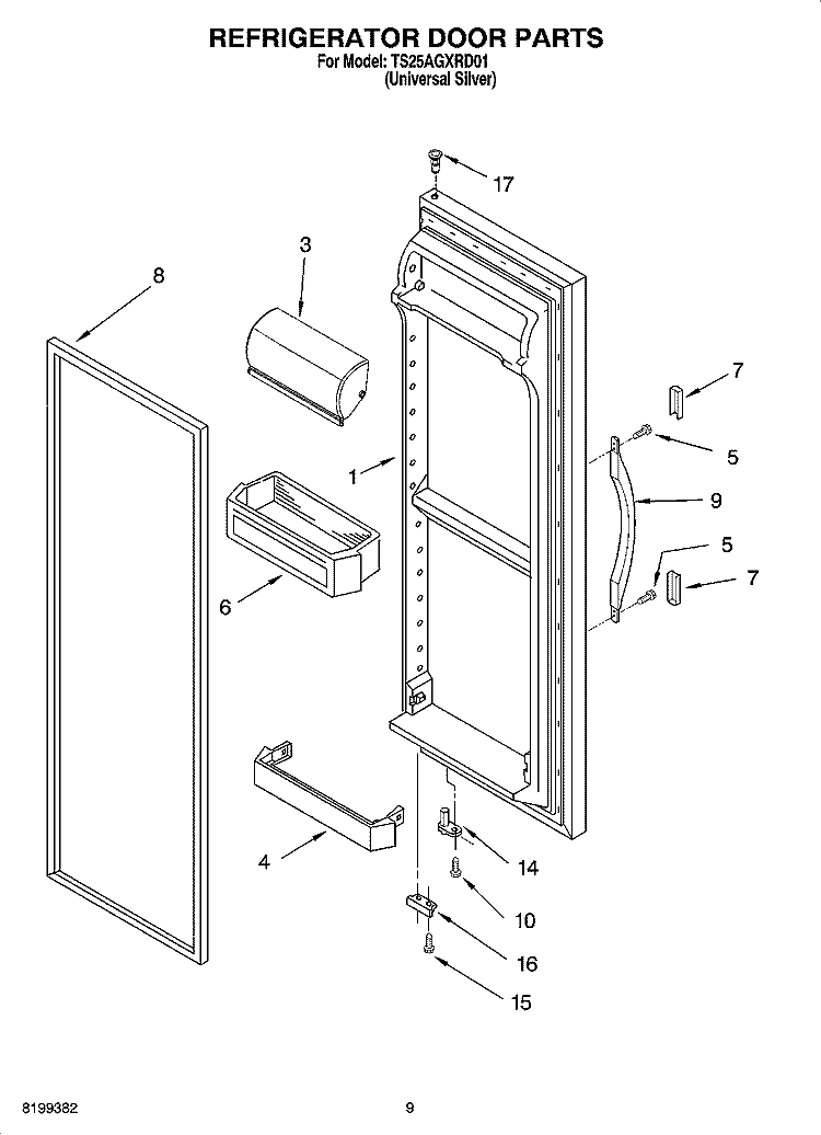 REFRIGERATOR DOOR PARTS Diagram and Parts List for TS25AGXRD01  Estate Refrigerator
