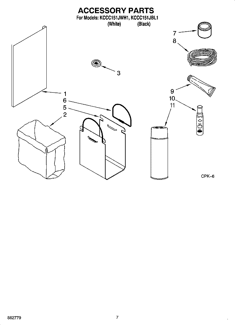 ACCESSORY PARTS Diagram and Parts List for KCCC151JWH1  KitchenAid Trash Compactor