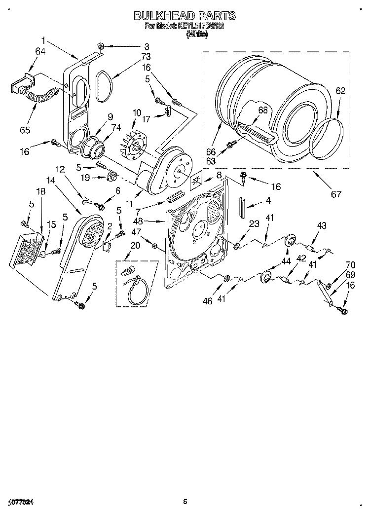 SECTION Diagram and Parts List for KEYL517BWH2  KitchenAid Dryer