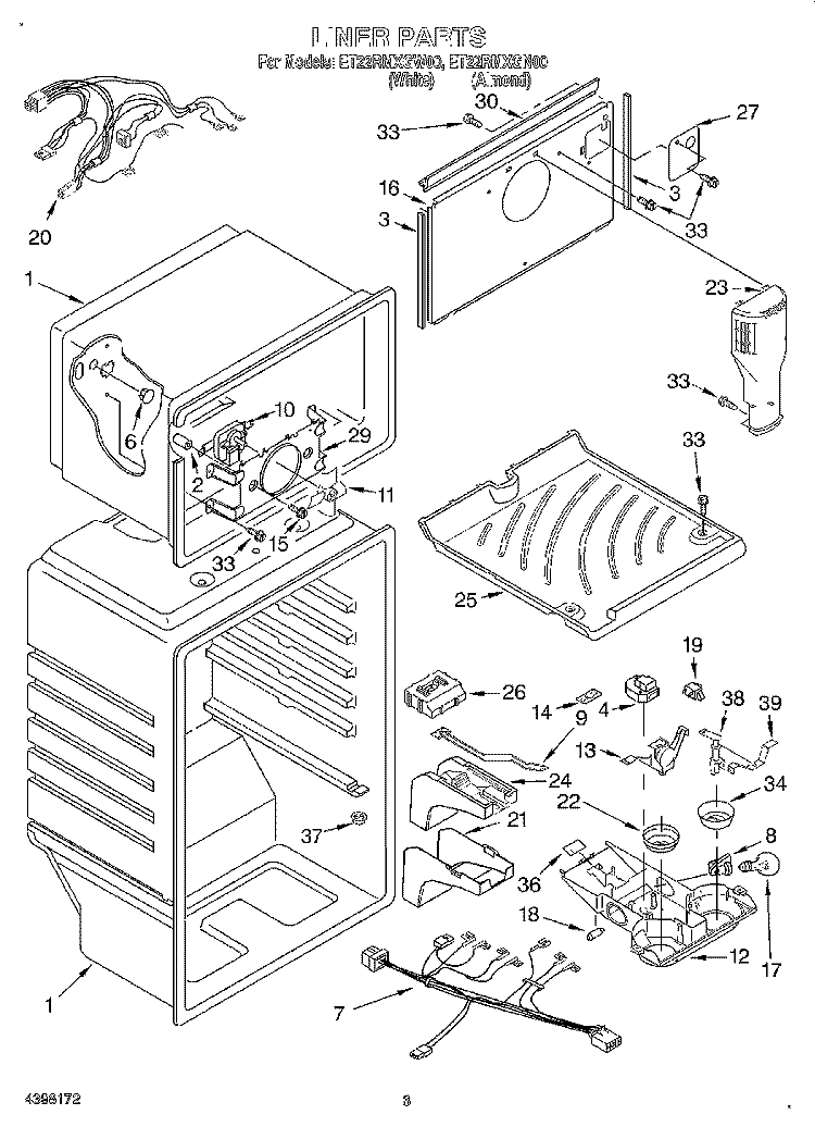 LINER Diagram and Parts List for ET22RMXGN00  Whirlpool Refrigerator