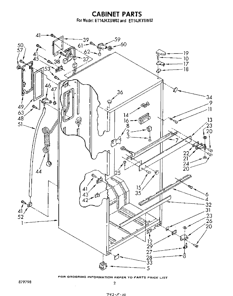 CABINET Diagram and Parts List for ET14JKYSW02  Whirlpool Refrigerator