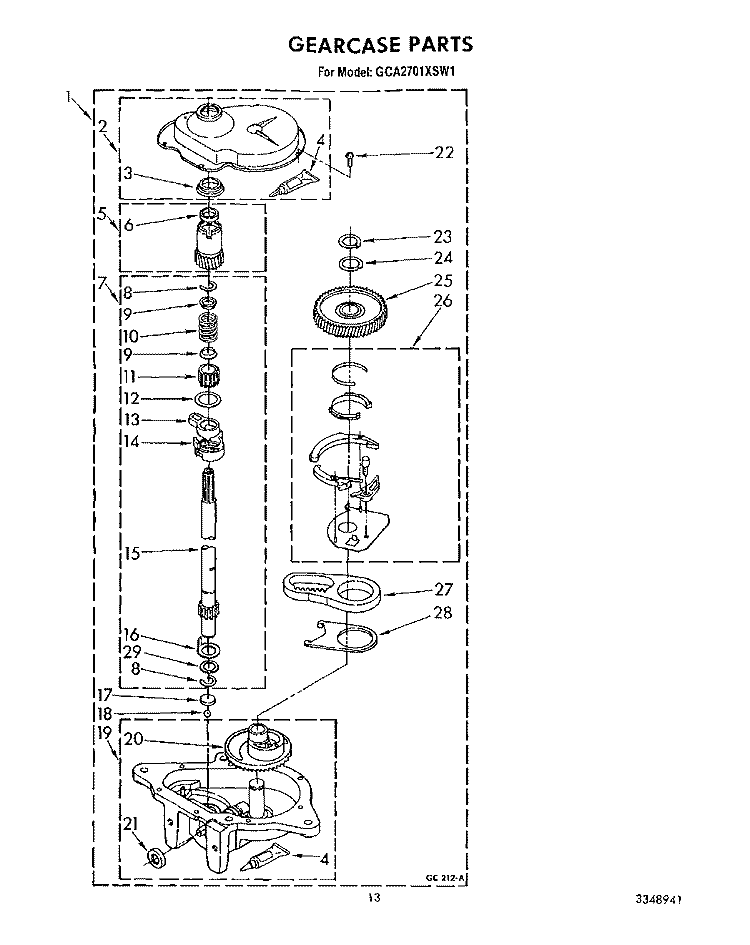 GEARCASE Diagram and Parts List for GCA2701XSW1  Whirlpool Washer