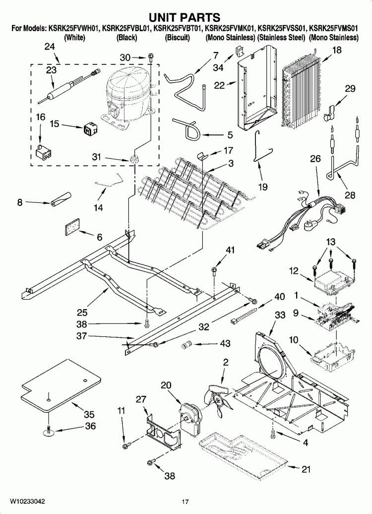 UNIT PARTS Diagram and Parts List for KSRK25FVMS01  KitchenAid Refrigerator