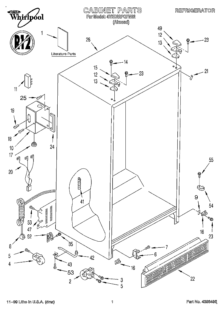 CABINET, LITERATURE Diagram and Parts List for 4YED22PQFN02  Whirlpool Refrigerator