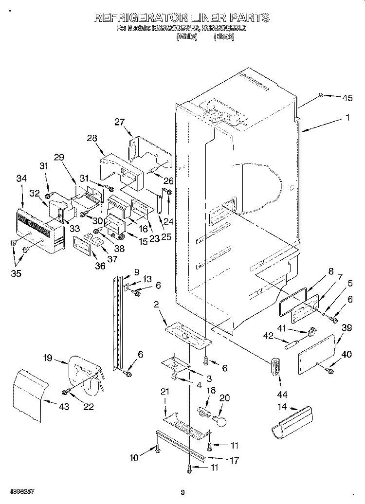 REFRIGERATOR LINER Diagram and Parts List for KSBS20QEWH2  KitchenAid Refrigerator