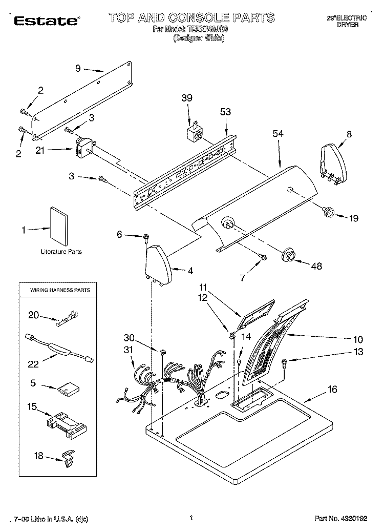SECTION Diagram and Parts List for TEDX640JQ0  Estate Dryer
