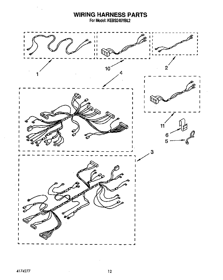 WIRING HARNESS Diagram and Parts List for KEBS246YBL2  KitchenAid Wall Oven