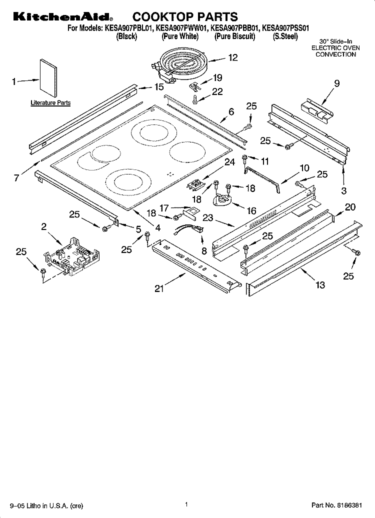 COOKTOP PARTS Diagram and Parts List for KESA907PBB01  KitchenAid Range