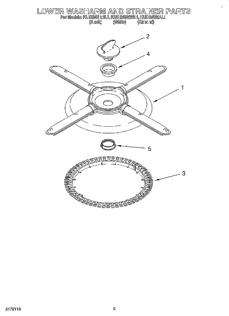 LOWER WASHARM AND STRAINER Diagram and Parts List for KUDI24SEWH1  KitchenAid Dishwasher