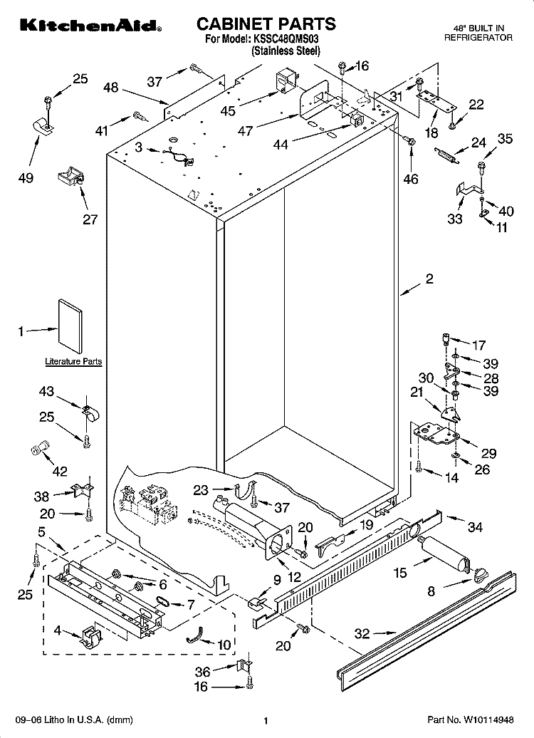 CABINET PARTS Diagram and Parts List for KSSC48QMS03  KitchenAid Refrigerator
