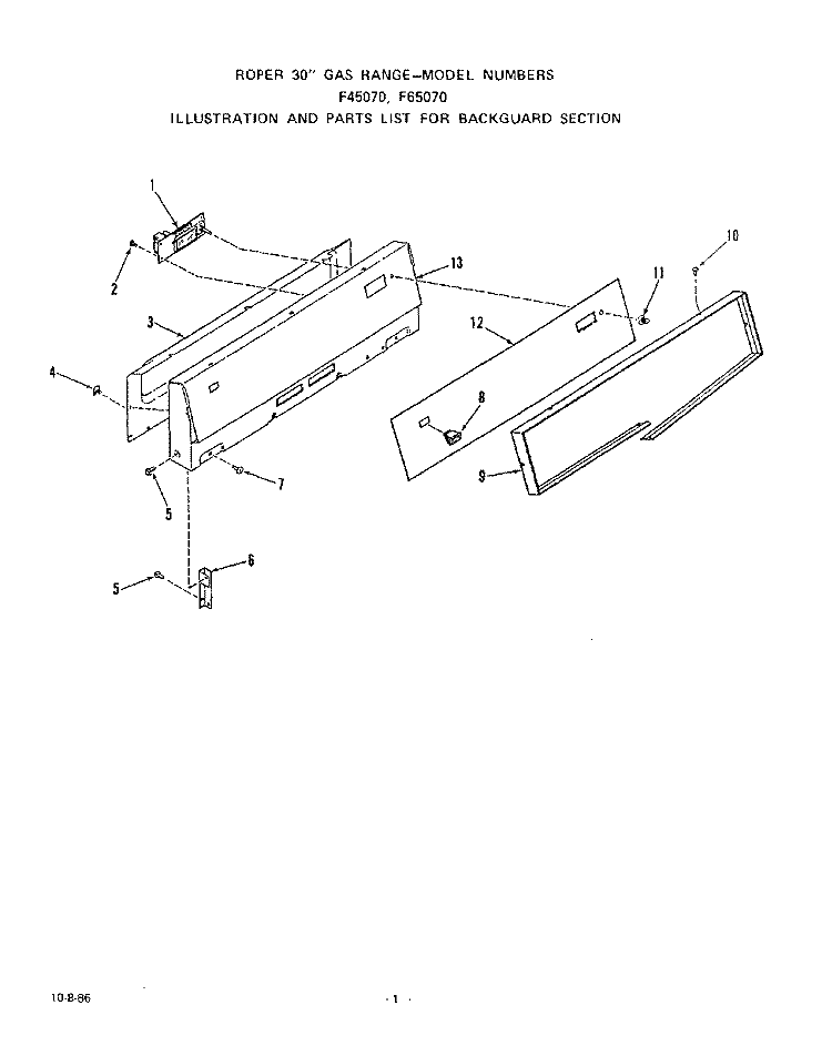BACKGUARD Diagram and Parts List for F4507W0  Roper Range