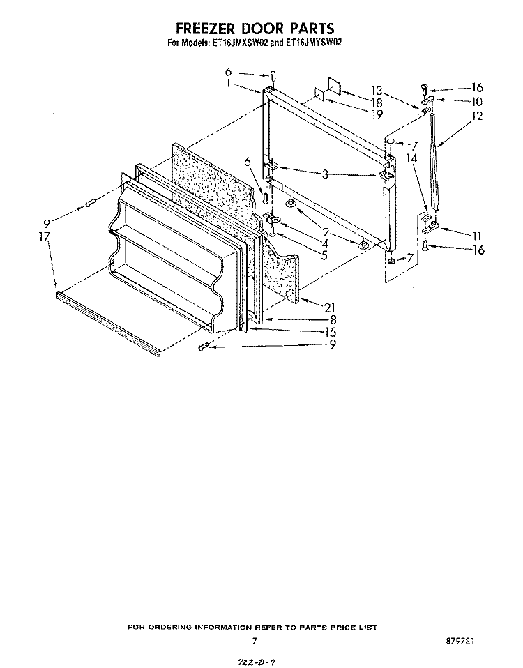 FREEZER DOOR Diagram and Parts List for ET16JMXSW02  Whirlpool Refrigerator