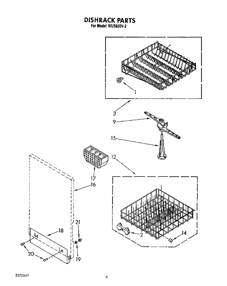 DISHRACK Diagram and Parts List for WU5650V2  Roper Dishwasher