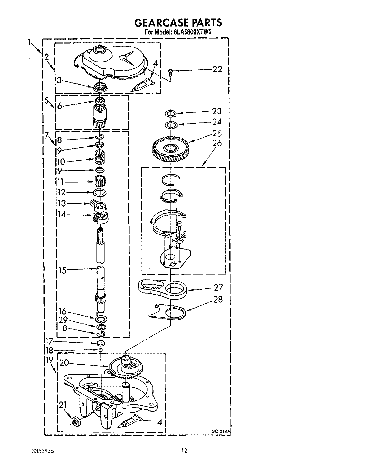 GEARCASE Diagram and Parts List for 6LA5800XTW2  Whirlpool Washer