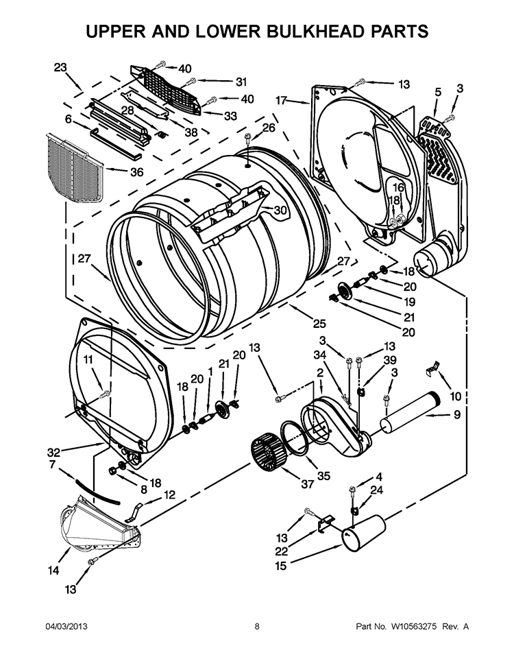 UPPER AND LOWER BULKHEAD PARTS Diagram and Parts List for CSP2761TQ4  Whirlpool Dryer