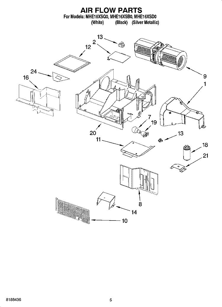 AIR FLOW PARTS Diagram and Parts List for MHE16XSQ0  Roper Microwave