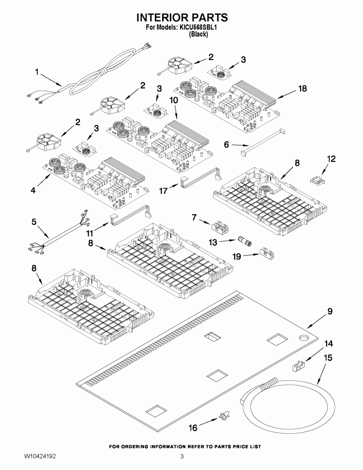 INTERIOR PARTS Diagram and Parts List for KICU568SBL1  KitchenAid Cooktop