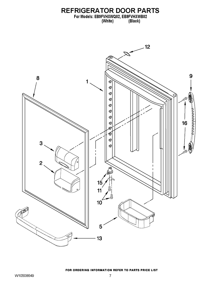REFRIGERATOR DOOR PARTS Diagram and Parts List for EB9FVHXWQ02  Whirlpool Refrigerator
