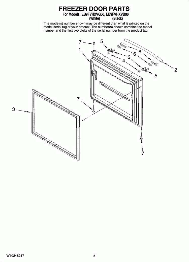 FREEZER DOOR PARTS Diagram and Parts List for EB9FVHXVB00  Whirlpool Refrigerator