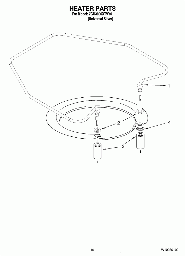 HEATER PARTS Diagram and Parts List for 7GU3800XTVY0  Whirlpool Dishwasher