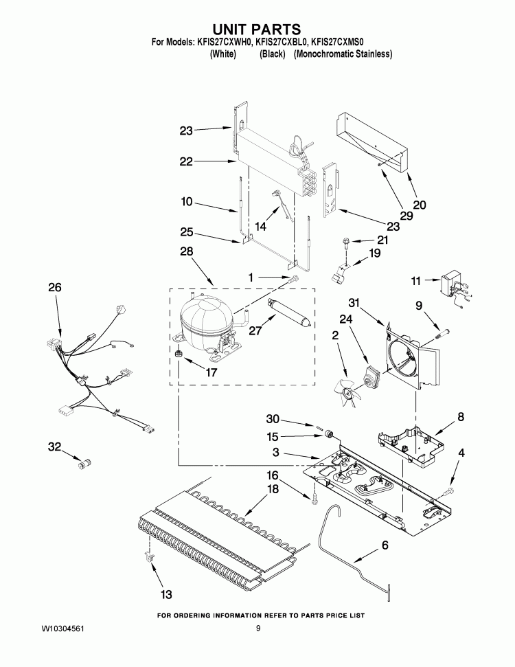 UNIT PARTS Diagram and Parts List for KFIS27CXWH0  KitchenAid Refrigerator