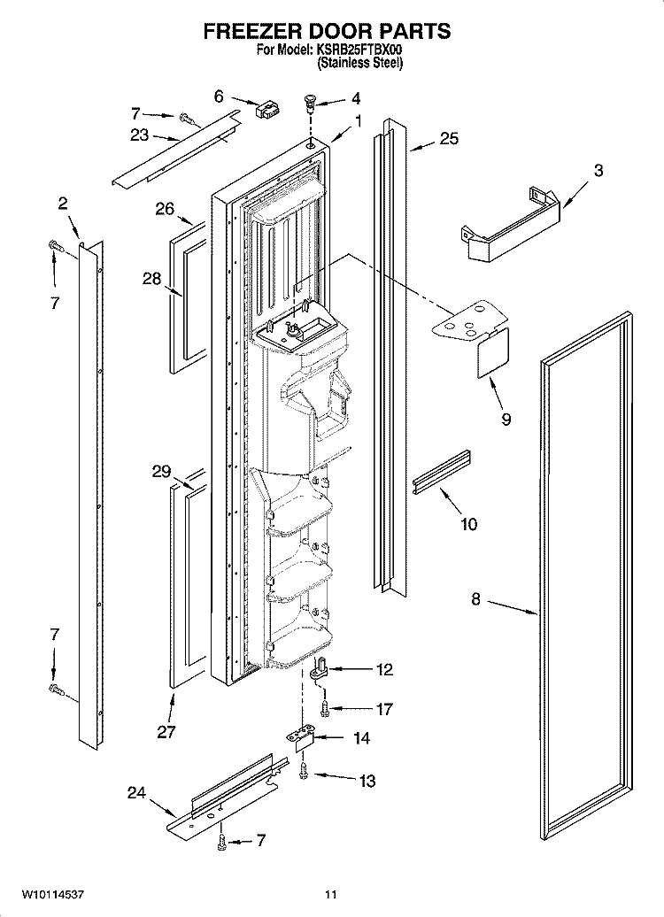 FREEZER DOOR PARTS Diagram and Parts List for KSRB25FTBX00  KitchenAid Refrigerator