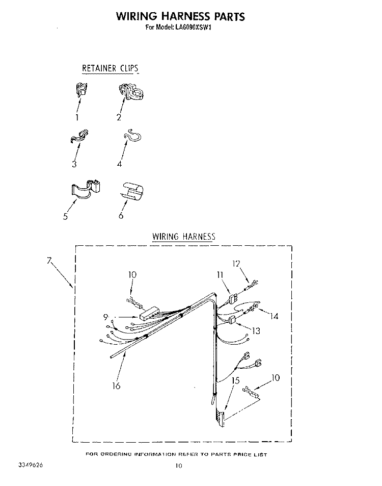 WIRING HARNESS Diagram and Parts List for LA6090XSW1  Whirlpool Washer