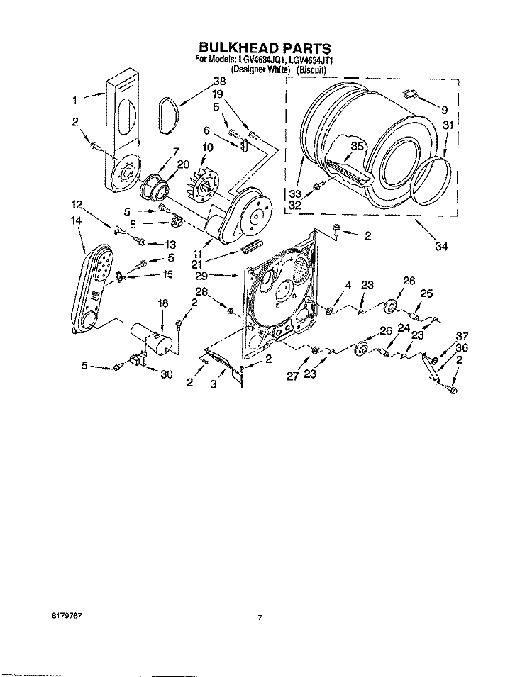 BULKHEAD Diagram and Parts List for LGV4634JT1  Whirlpool Dryer