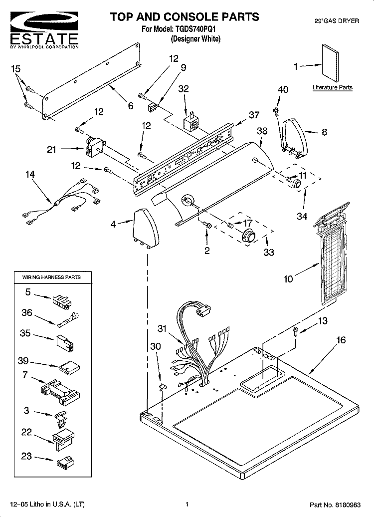 TOP AND CONSOLE PARTS Diagram and Parts List for TGDS740PQ1  Estate Dryer
