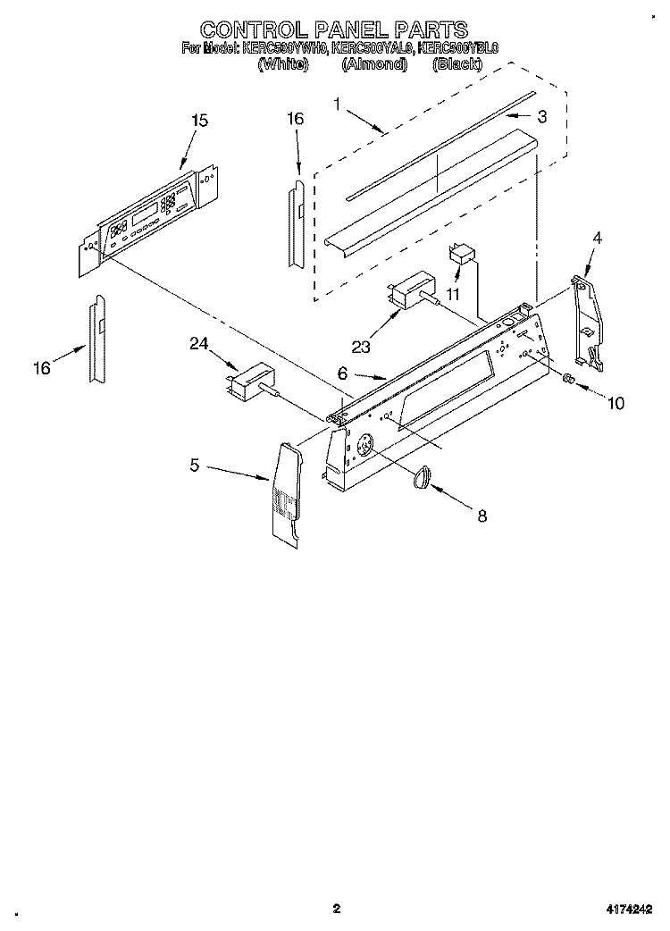 CONTROL PANEL Diagram and Parts List for KERC500YBL0  KitchenAid Range