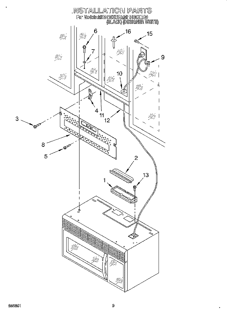INSTALLATION Diagram and Parts List for MH6130XEQ0  Whirlpool Microwave