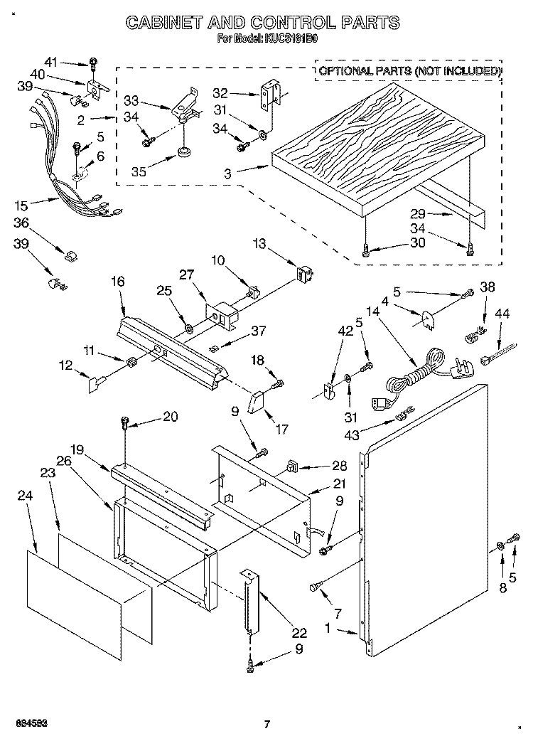 CABINET AND CONTROL Diagram and Parts List for KUCS181B0  KitchenAid Trash Compactor
