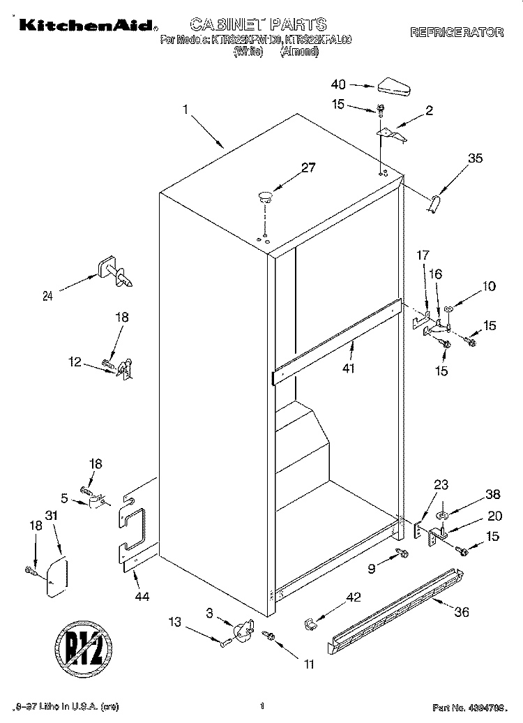 CABINET Diagram and Parts List for KTRS22KFAL00  KitchenAid Refrigerator
