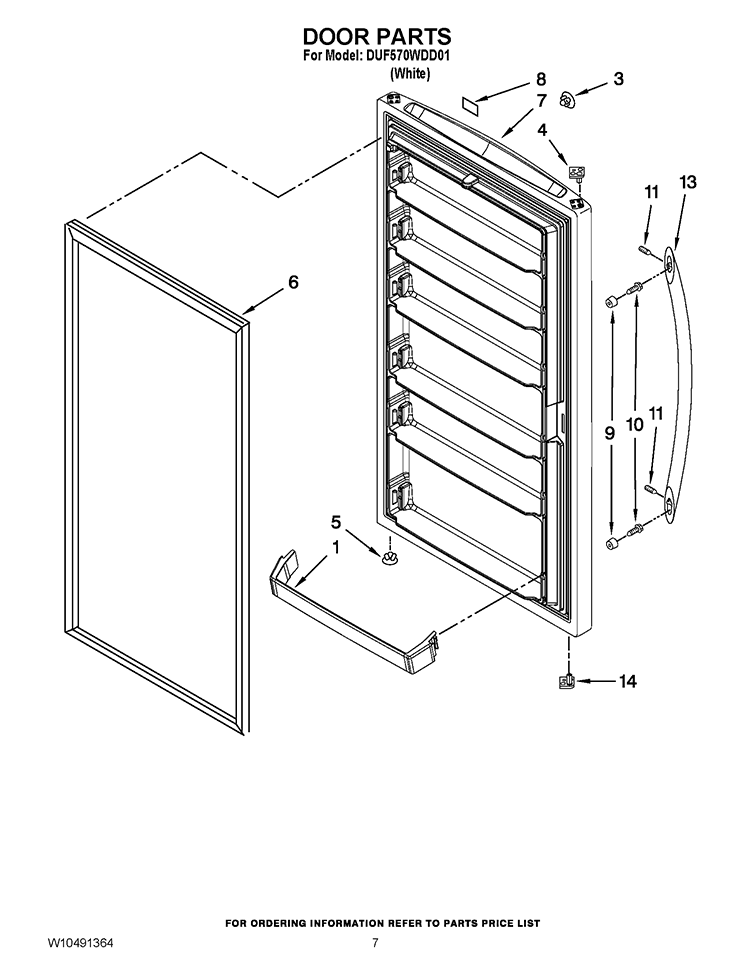 DOOR PARTS Diagram and Parts List for DUF570WDD01  Whirlpool Freezer