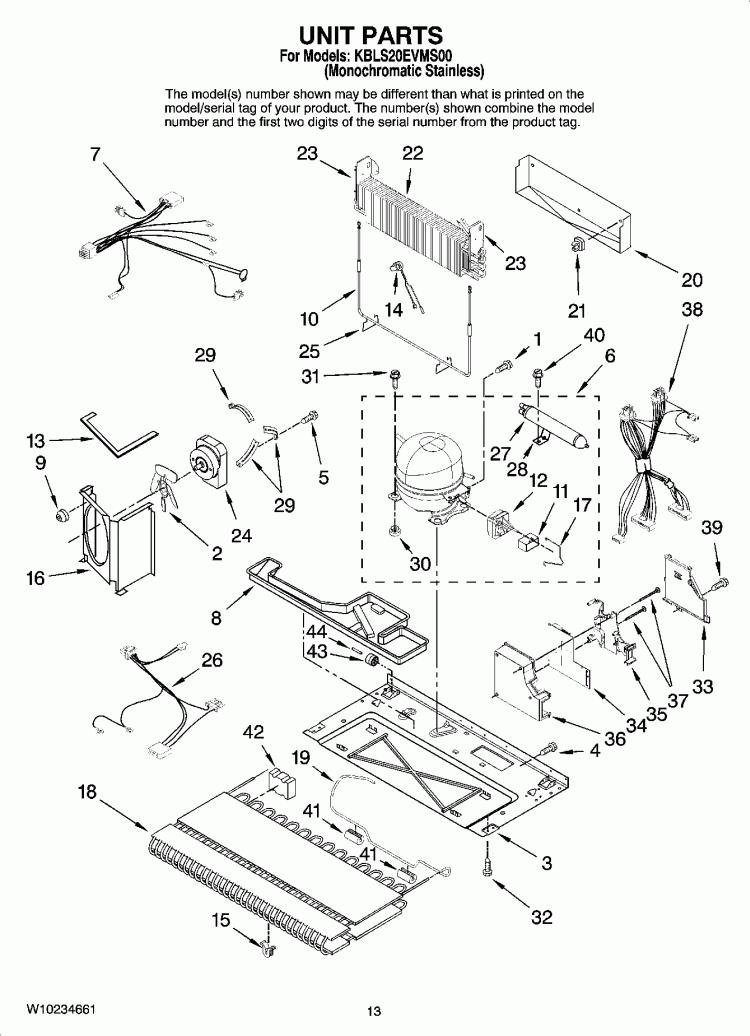 UNIT PARTS Diagram and Parts List for KBLS20EVMS00  KitchenAid Refrigerator