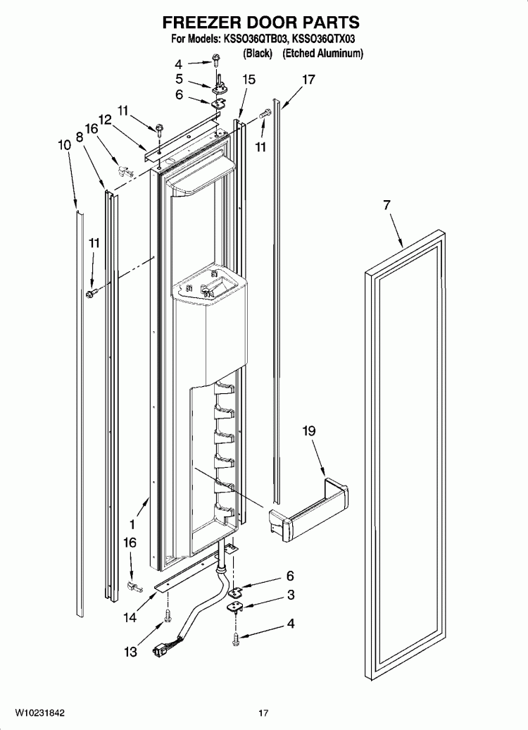 FREEZER DOOR PARTS Diagram and Parts List for KSSO36QTX03  KitchenAid Refrigerator