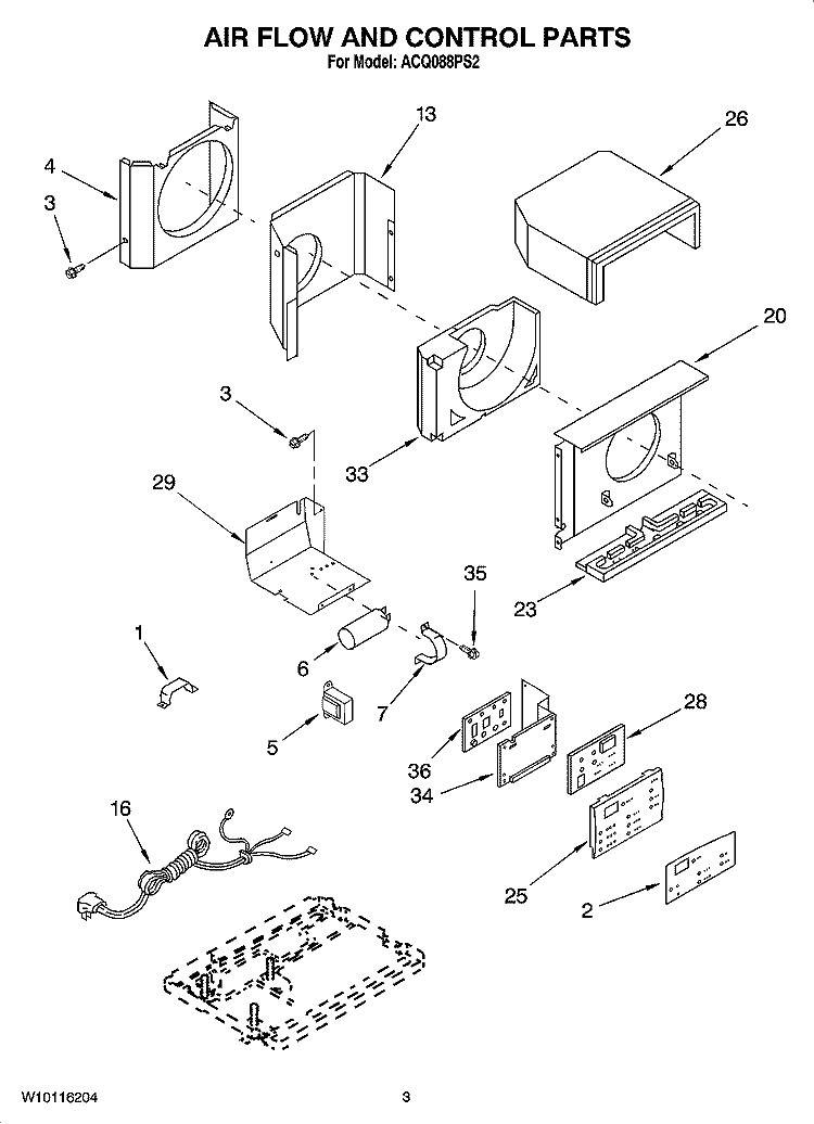 AIR FLOW AND CONTROL PARTS Diagram and Parts List for ACQ088PS2  Whirlpool Air Conditioner